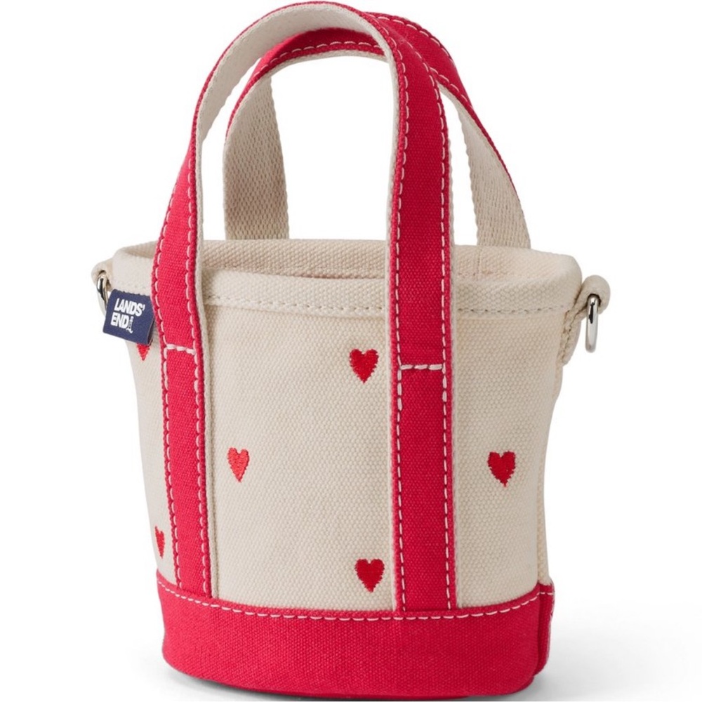 Lands’ End Mini Embroidered Open Top Canvas Tote - Embroidered Hearts